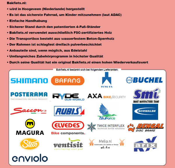 Bakfiets Elektro Rikscha Shimano System, individuell konfigurierbar